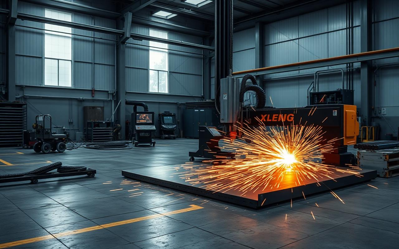 True Makina fabrikasında fiber lazer kesim ile kıvılcım saçan sac metal